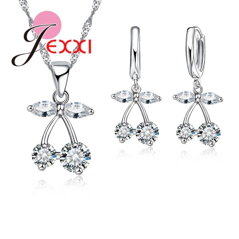 Multi Color African Crystal Cherry Necklace Earrings Sets 925 Sterling Silver Party Anniversary Jewelry Bijoux Accessories: White