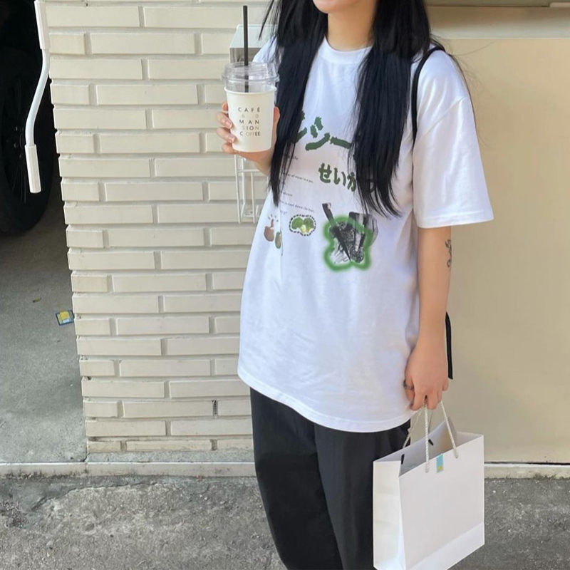 Y2k japońska moda uliczna t-shirty damskie ponadgabarytowe Harajuku śmieszne koszulki Egirl koreańska moda koszulki z nadrukami topy odzież damska