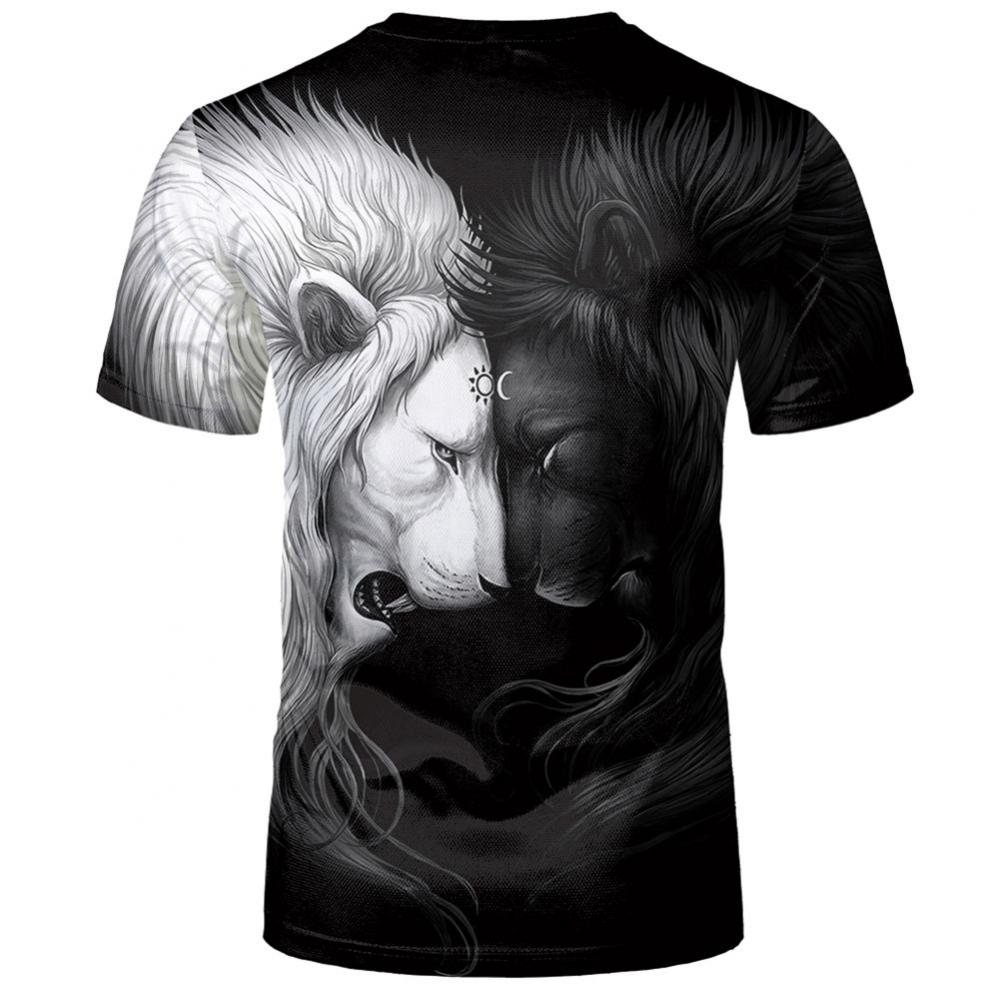 Men T-Shirts Men Black White Lions 3D Printed Short Sleeve Round Neck T-Shirt Tee Top men's crewneck tee Summer 2021s: XXL