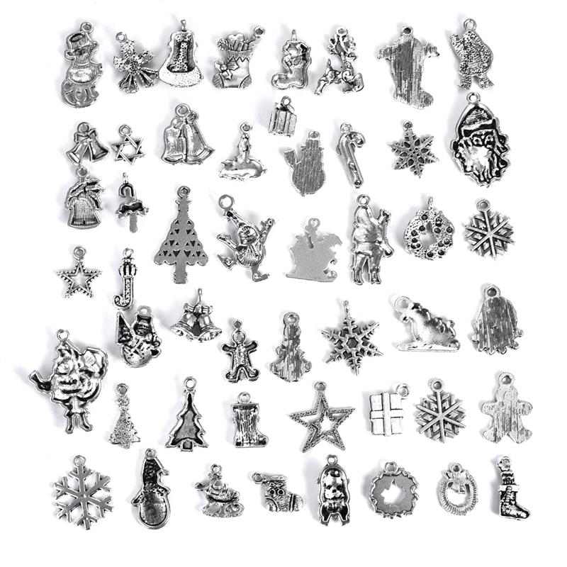 50 stücke Mischte Antike Silber Farbe Santa Claus Schneeflocke Schnee Hirsch Weihnachten Baum Reize Anhänger für Halskette DIY Schmuck Erkenntnisse