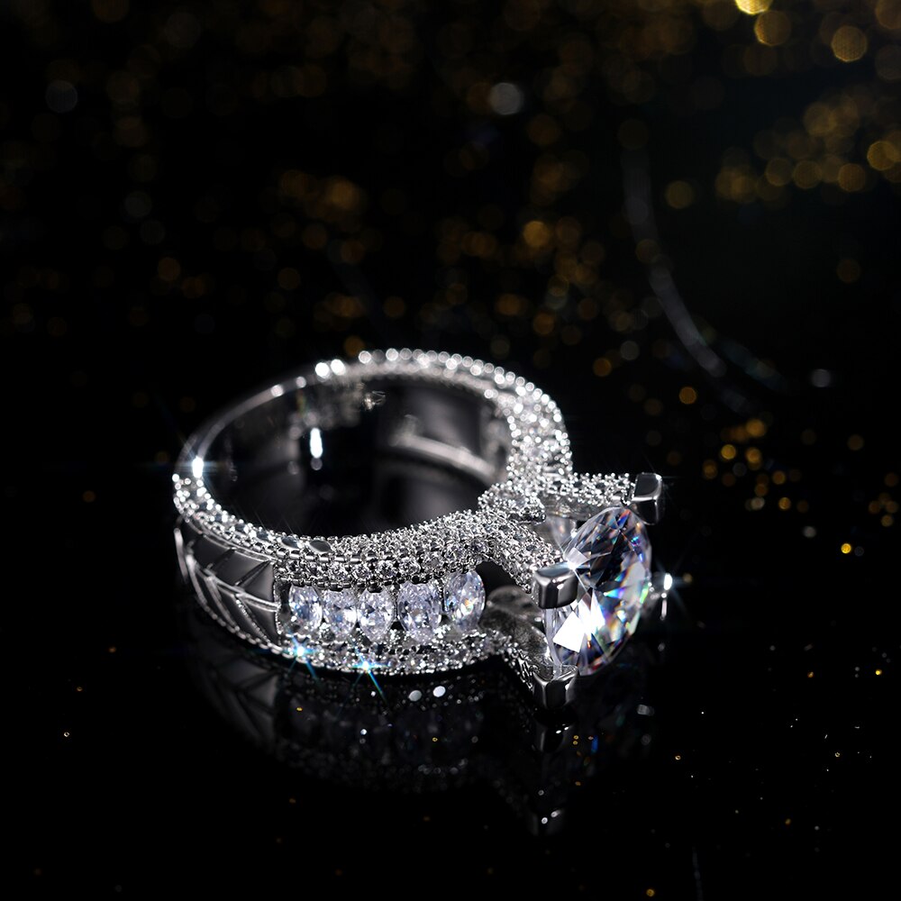 Huitan-anillo de compromiso con Circonia cúbica para mujer, sortija de compromiso con clásico, redonda, 10mm, de lujo, para boda