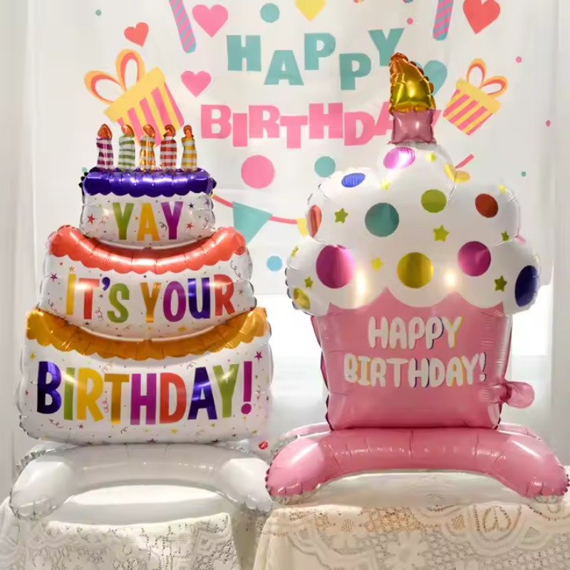 Globo de pastel de cumpleaños con Base, globo de aluminio de pie, bonito globo de pastel, suministros de decoración para de cumpleaños para niños y niñas, Baby Shower