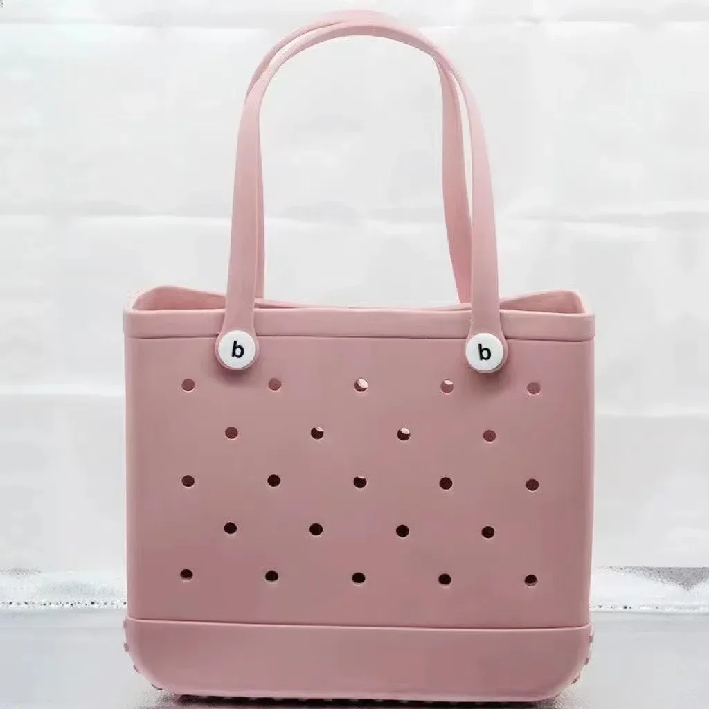 Mode Strand Bogg Bag Rubber Waterdichte Mand Grote Capaciteit Zomer Opslag Schouder Handtas Reizen Vrouwen Draagtas Boodschappentassen: Roze