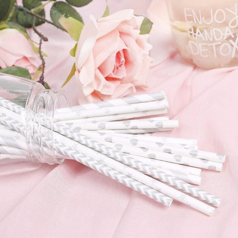 100 Pcs Party Papier Rietjes Streep Dots Sterren Wegwerp Papier Rietjes Voor Feestartikelen Verjaardag Bruiloft Biologisch Afbreekbaar