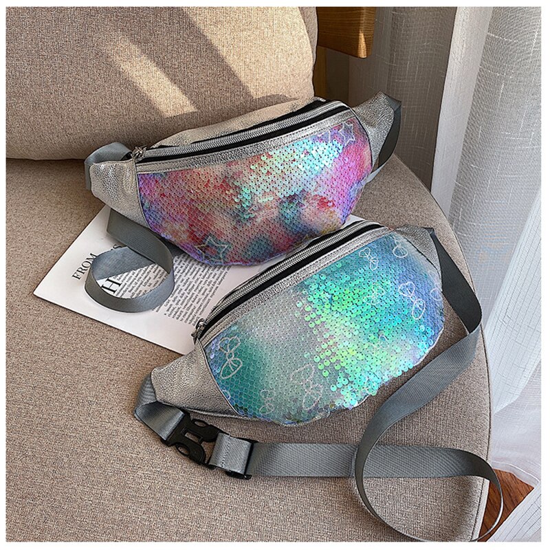 Sequin Waist Bag Women Glitter Fanny Pack for Girls Belt Bag Ladies Colorful Hip Bum Pouch Crossbody Chest with Adjustable Strap