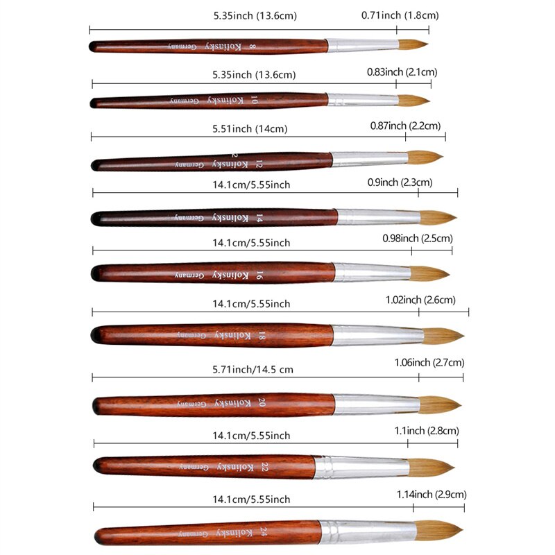 Kolinsky Round Sharp Nail Tool Wood Handle Size 8/10/12/14/16/18/20/22/24 Painting Nail Acrylic Brush