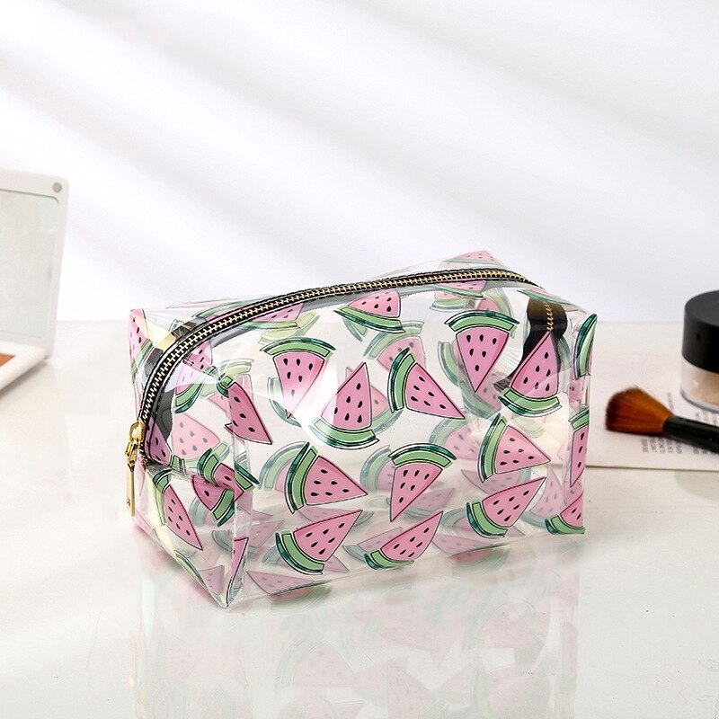 Purdored 1 pc kirkasta hedelmää kosmetiikkapussi vedenpitävä pvc matka naisten meikkipussi meikki järjestäjä hygieniatuotepussi trousse de toilette: Vesimeloni