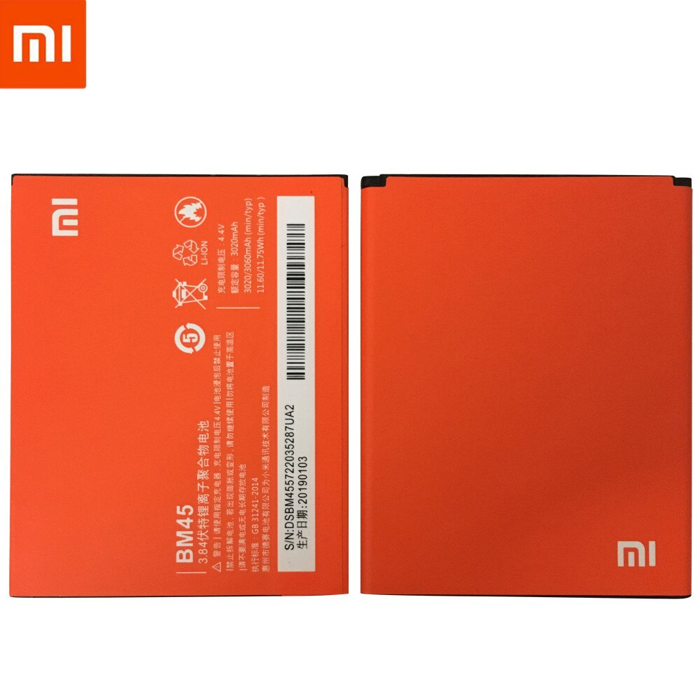 100% Originele BM45 Telefoon Batterij Voor Xiaomi RedMi Note 2 Bateria Hongmi Real 3060mAh Mobile Vervangende Batterij