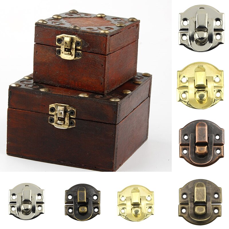 Vintage Wooden Jewelry Box Buckle Lock Antique Box Iron Latch Clasp Padlock Hasp Locked Wooden Wine Box Hardware Supplies