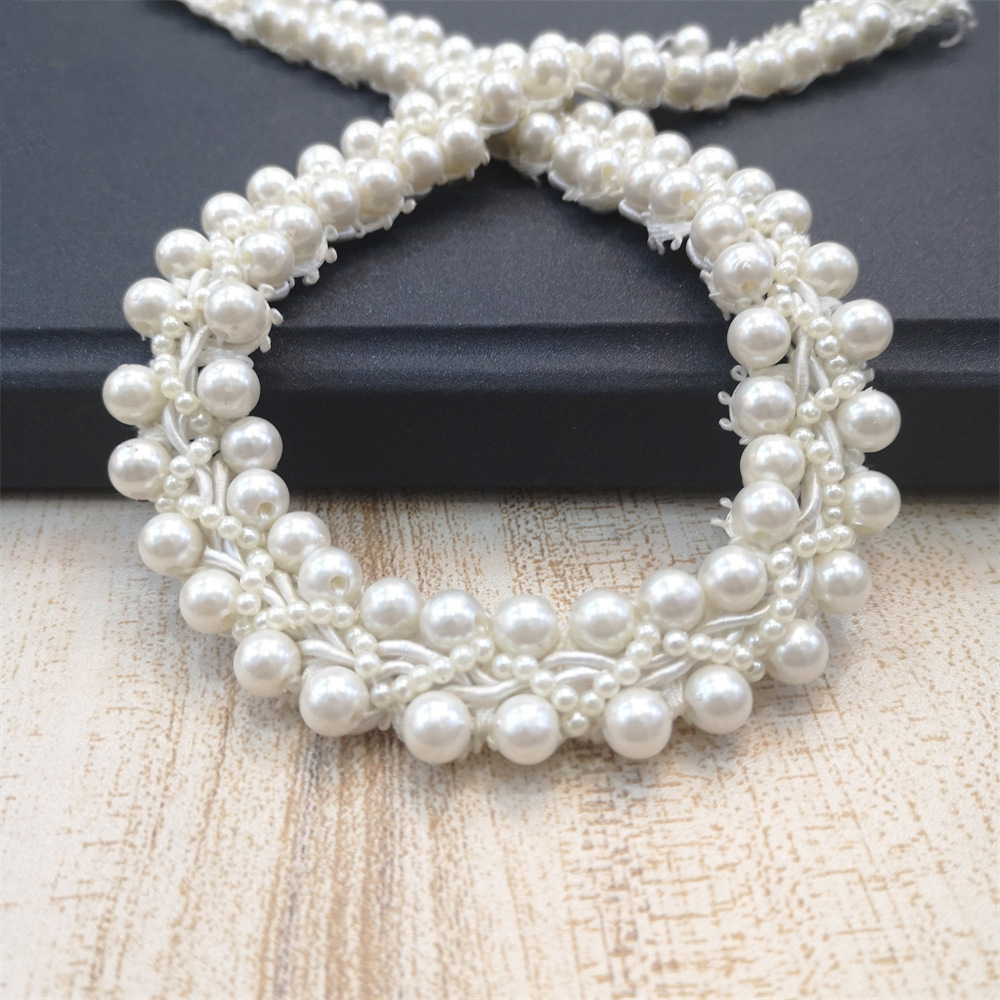 45cm Pearl White Beads Lace Ribbon Tape Braid Lace Trim Embroidered Collar Decoration Cotton Lace Fabric Net Cord For Sewing