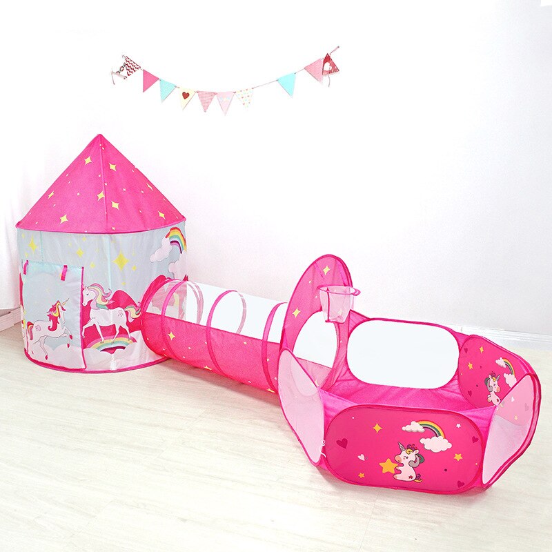 Tienda de campaña portátil 3 en 1 para niños, casa de juegos con cápsula espacial de unicornio, plegable, piscina de bolas para interiores y exteriores, para bebé