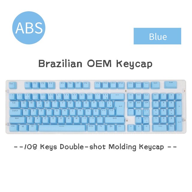 Teclas abnt2 108 teclas para jogos, teclado mecânico oem, transparente, injeção de cores duplas, teclas para teclado gamer: Blue