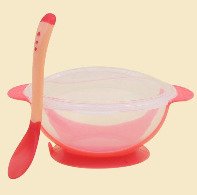 2 sztuk/zestaw naczynia do nauki dla dzieci z przyssawką zestaw obiadowy dla dzieci Assist Bowl łyżka z czujnikiem temperatury widelec zastawa stołowa: Pink Bowl spoon