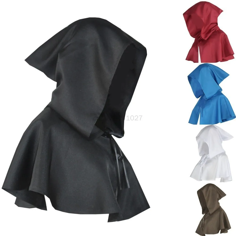 Medeltida män tunika huva mantel mantel riddare cosplay kostym trollkarl vampyrmantel mantel munk fantasi halloween