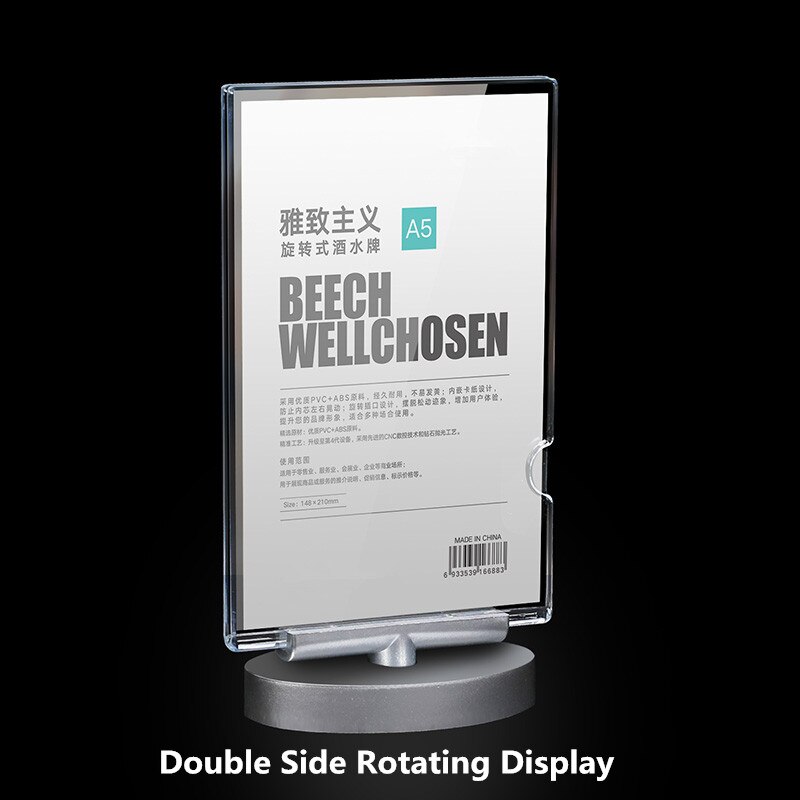 A5 Rotating T Shaped Double Sided Acrylic Sign Holder Menu Card Holders Ad Frame Marketing Display Stand