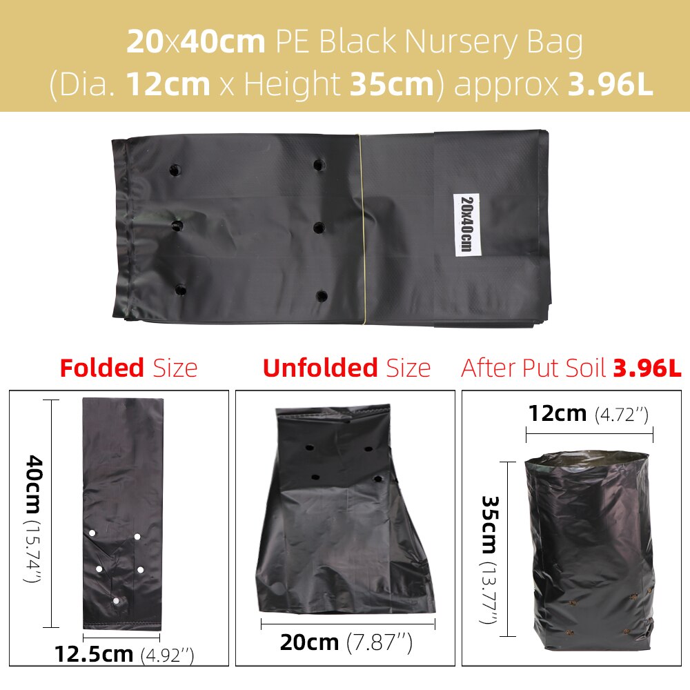 50/100Stck PE Verdicken Pflanze Wachsen Tasche Kindergarten Taschen Sämling Töpfe mit Atmungsaktive Löcher Schwarz Pflanzen Sack Umweltfreundliche garten: 50Stck / Schwarz 20X40cm