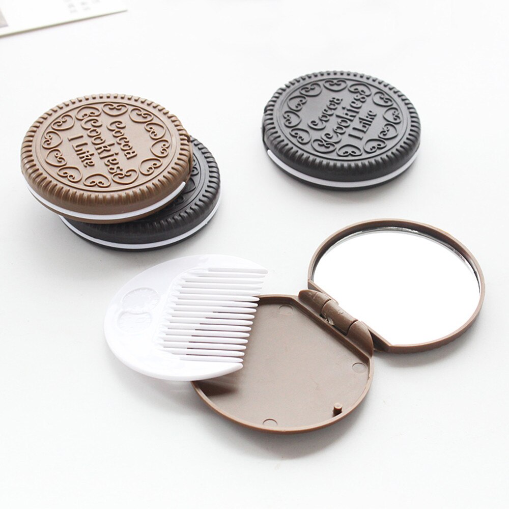 Mini Espejos decorativos de bolsillo, espejo compacto con peine para galletas, Chocolate, maquillaje, herramienta cosmética