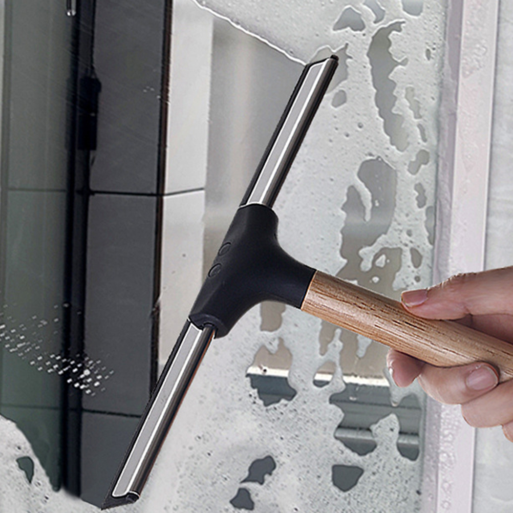 Glaswischer mit Holzgriff, Spiegel, Duschabzieher, Rakel für Duschen, Wandreiniger, Tür, Fenster