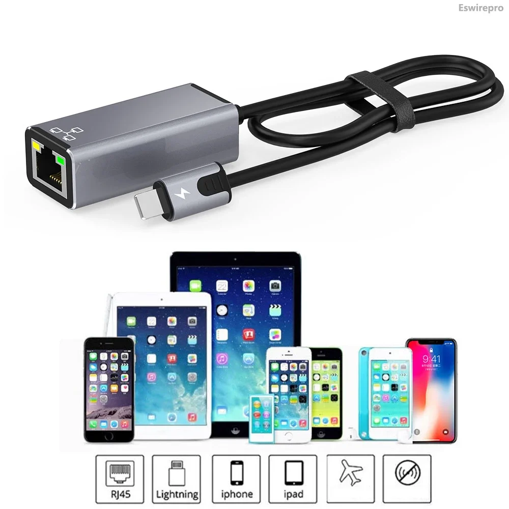 Internet RJ45 pour Lightning iPhone 14 13 12 11 8 7 6 5 /iPad/iPod adaptateur réseau LAN Ethernet avec Port adaptateur de Charge 20W