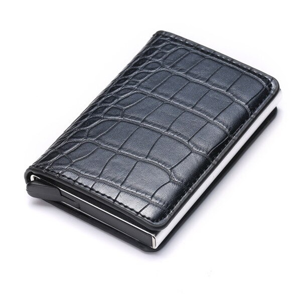 BISI GORO RFID Blocking Card Wallet Men Women Credit Card Holder Carbon Card Holder Aluminum Slim Short Card ID Holder: eyu Black X-12C