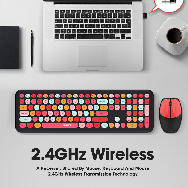 Mofii Purple Wireless Keyboard Mouse Set USB Office Gaming Keyboard And Mouse Pink Combo Mix Keycaps For Mac Laptop Desktop PC