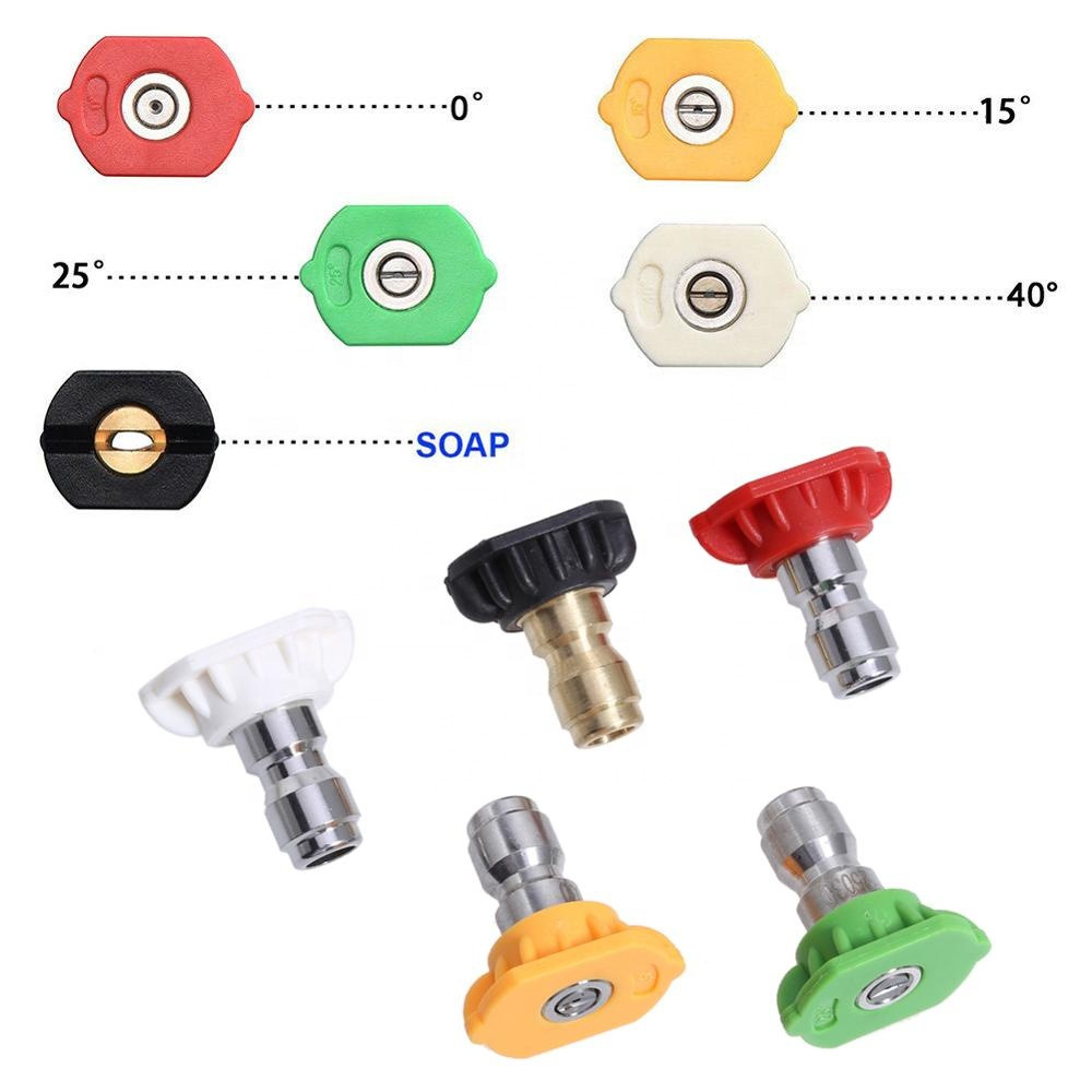 Boquilla de pulverización para lavadora de alta presión, conexión rápida de 1/4 ", 0 15 25 40 65 grados, punta para boquilla de jabón de riego, limpieza de jardín, 1 Uds.