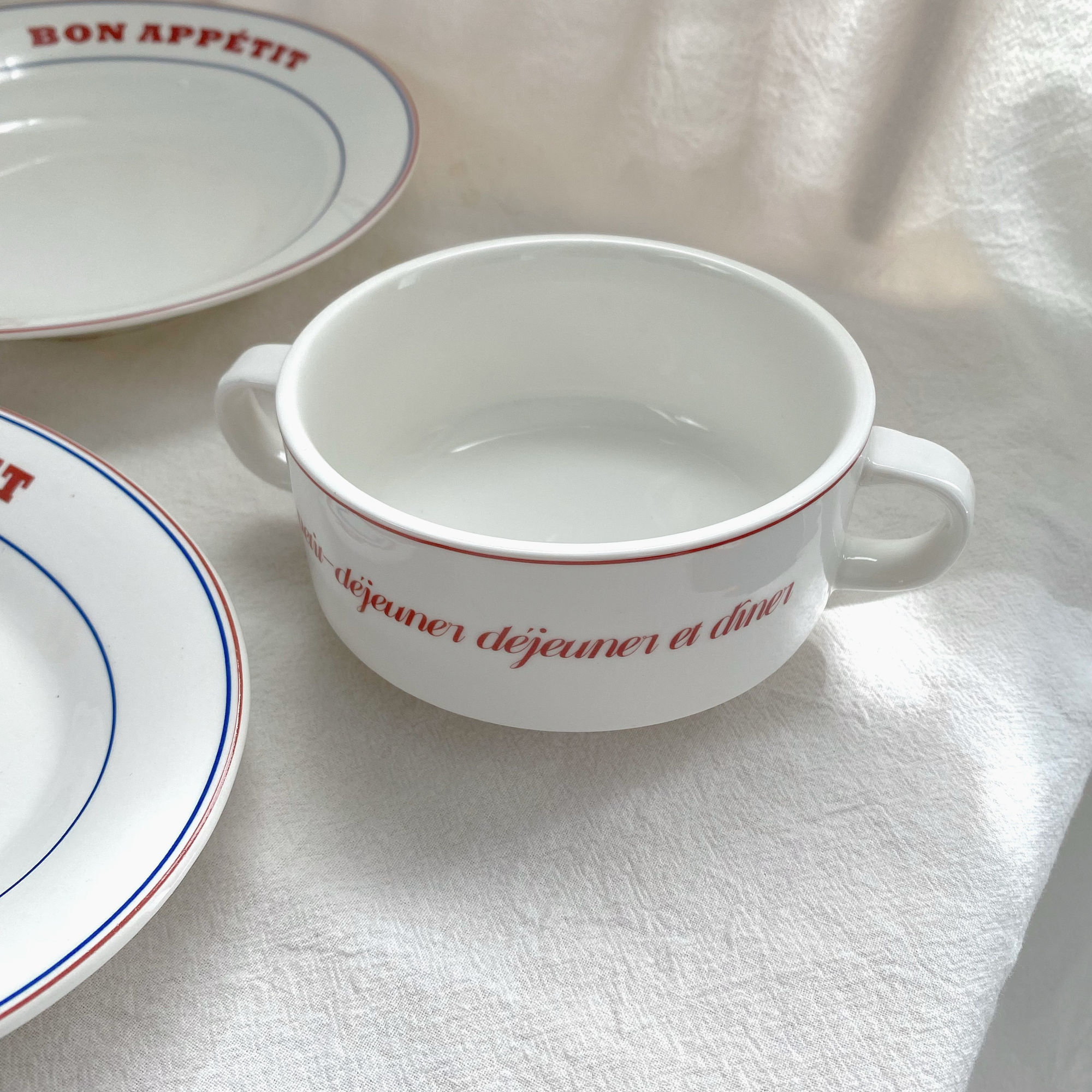 English Line Ceramic Tableware Set Red Blue Color Matching Homemade French Style Breakfast Fish Plate Coffee Cup Plate