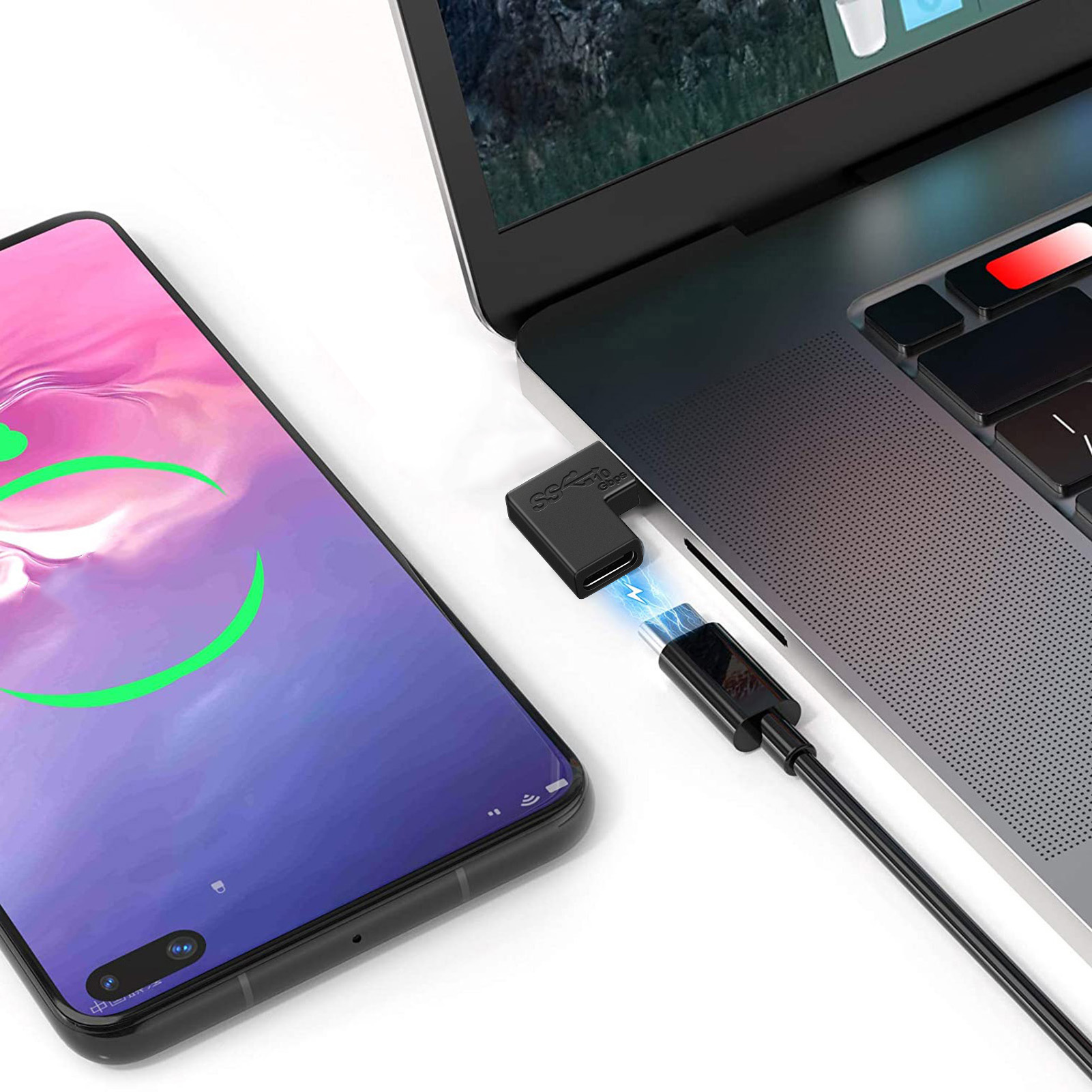 2szt. 10Gbps 90 stopni USB typu C męski na żeński konwerter USB C Adapter do telefonu komórkowego do laptopa Macbook Przenośne złącze