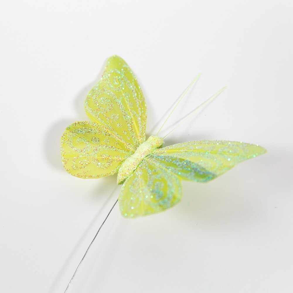 12pc feather with glitter butterfly wedding photography balcony garden decoration pastoral home decoration balcony decoration