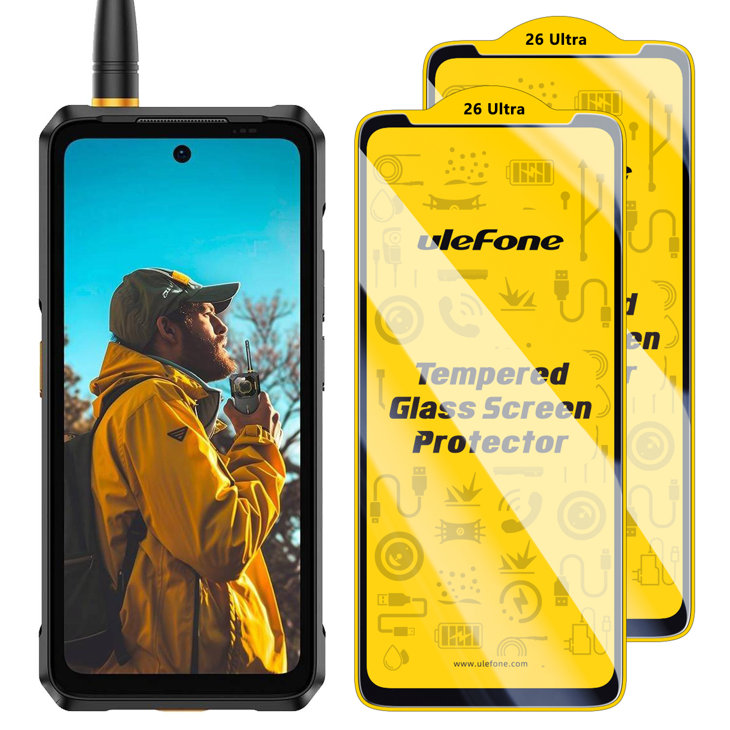 2 stuks/set ulefone armor 34 pro 27 26 25 24 23 22 mini 20 hd anti-vingerafdruk gehard glazen schermbeschermer krasbestendig glas: Zilver