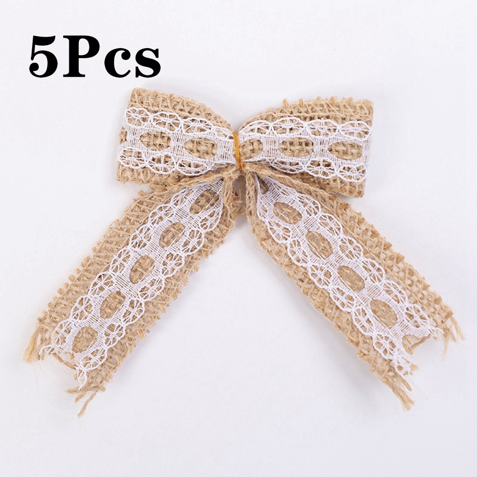 2M/Rolle Natürlichen Jahrgang Jute Leinwand Spitze Schleife Handwerk DIY NäHenne Jute Stoff wickeln Hochzeit Party Weihnachten hause Dekoration: A07 5Stck