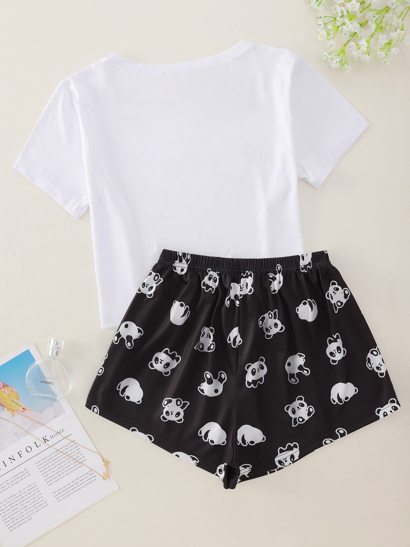 Style Women's Cute Cartoon Panda Short Sleeve T Shirts & Shorts Pajama Set Summer Comfortable Sleepwear Home Suits Underwear