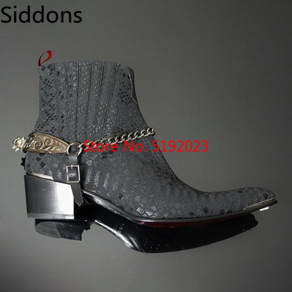 Hiver bout pointu Matin chaussure haute cheville à lacets bottes pour hommes sans lacet chaîne Zapatos De Hombre chaussures hommes D47
