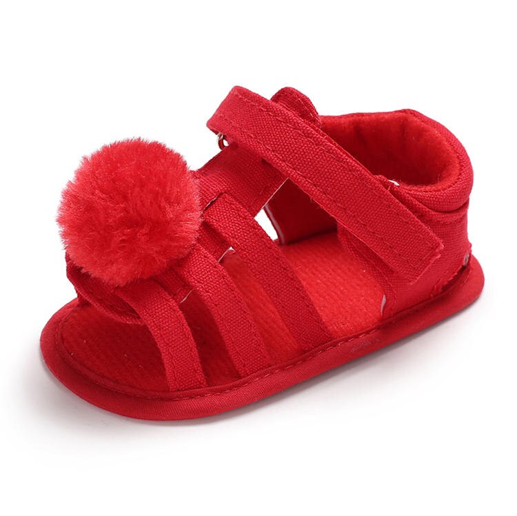 Sapatos Menina Sandálias do bebê Macio Anti-Slip Sole Verão Fuzzy Bola Berço Newborn Primeiro Walker Sapatos Peso Leve: Vermelho / 13-18 meses