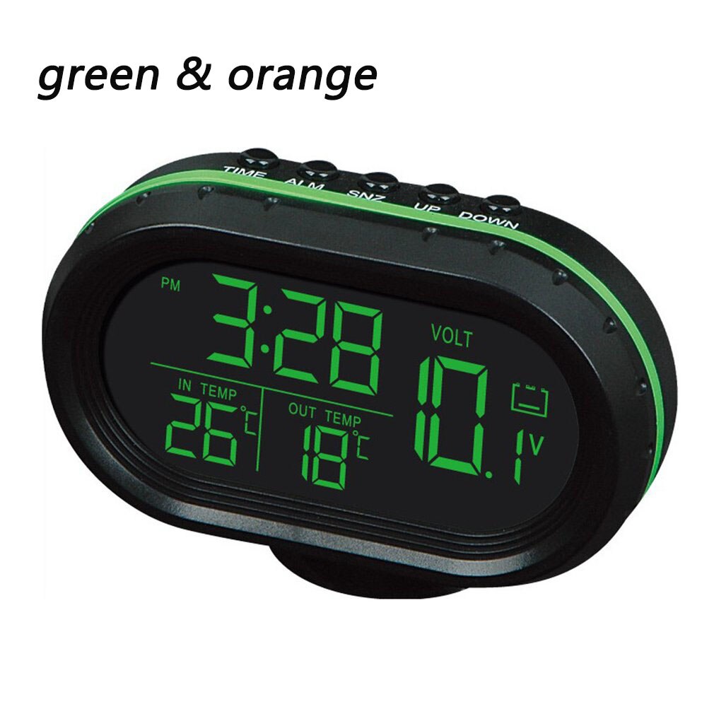 Wielofunkcyjny zegar temperatury samochodu woltomierz termometr samochodowy zegar elektroniczny samochód noc lekki zegar dostaw: zielony