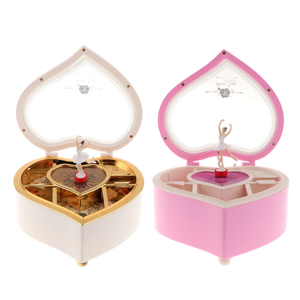Heart Shaped Musical Jewelry Box with Beautiful Ballerina Christmas /Vanlentise's Day , Pink /White