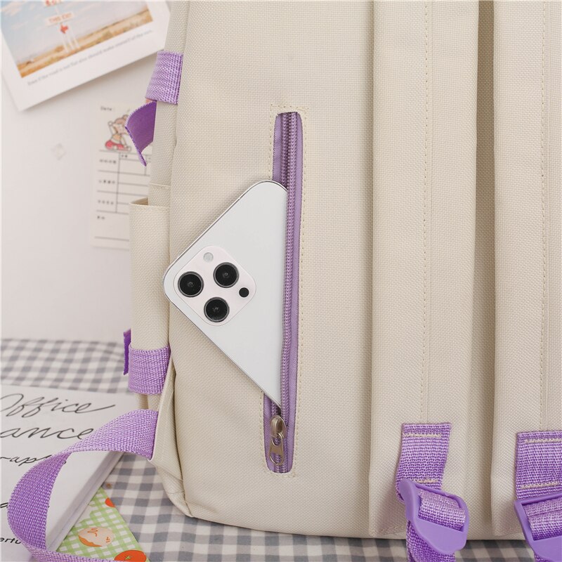 4-Delige Set Meisje Rugzak Voor School Tassen Tiener Leuke Lint Mode Middelbare School Student Rugzak Vrouwen nylon Groen