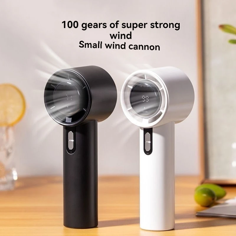 Neuer tragbarer Hochgeschwindigkeitsventilator, USB-Aufladung, Mini, tragbar, 100 Geschwindigkeiten, Turbo, heftig, kleiner, leistungsstarker Außenventilator, 3000 mAh Akku