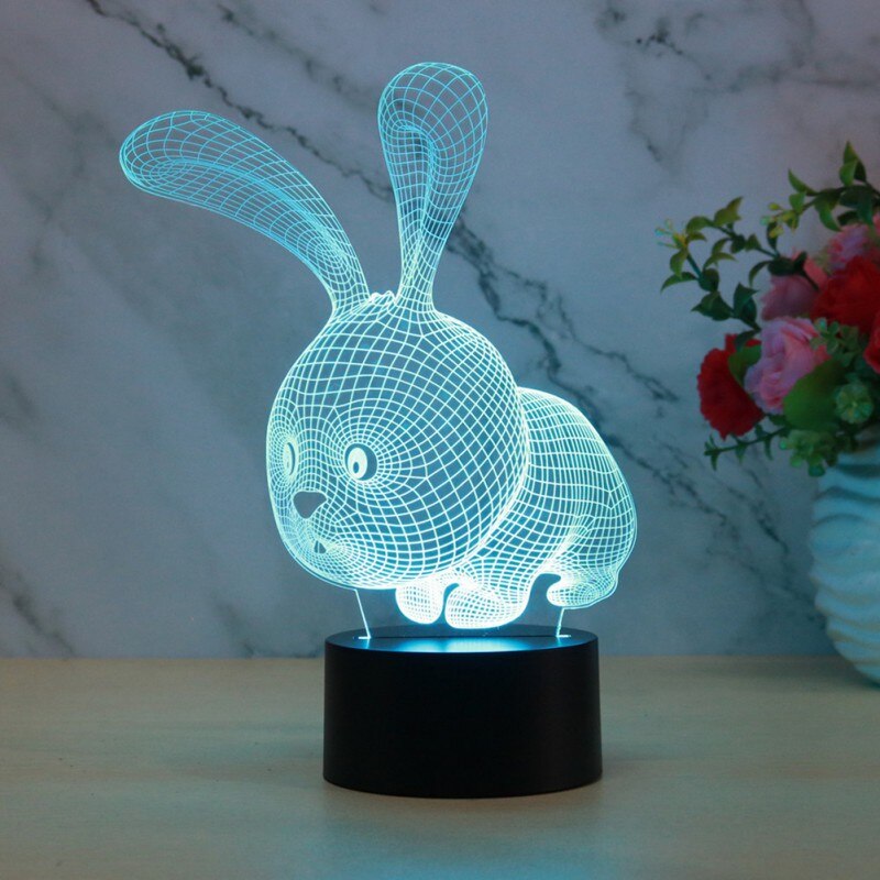 3D Nachtlampje Bunny Konijn Shape Kids Baby Tiener 3D Illusion Lamp Verlichting Decor.