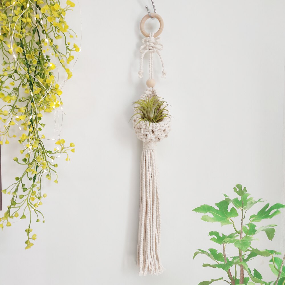 Soporte de macramé para plantas de aire, colgador para plantas de aire bonitas, Mini plantas suculentas, Tillandsia y plantas artificiales, tapiz de pared para decoración del hogar