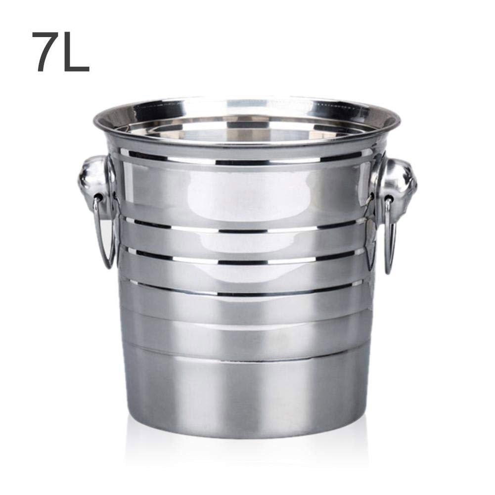 3L/5L/7L Stainless Steel Ice Bucket Thick Ice Holder Container for Bar Party Champagne Wine Barrel Silver: 7L