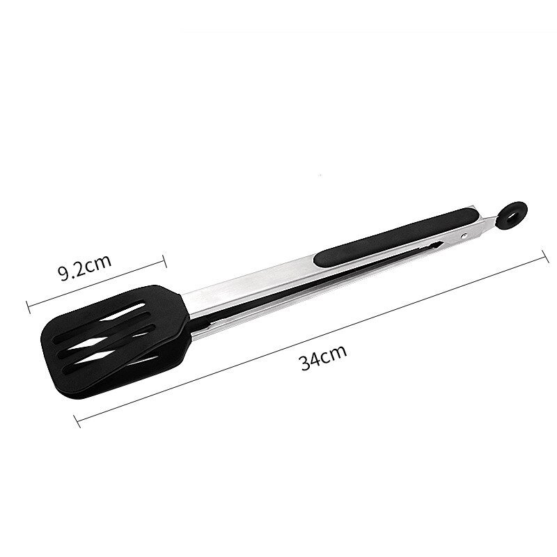 9/12 Inch Cooking Tongs Steak Clip Stainless Steel Handle Kitchen Silicone Bread Serving Tongs Heat Resistant BBQ Grill Tongs: 12 Inch Black