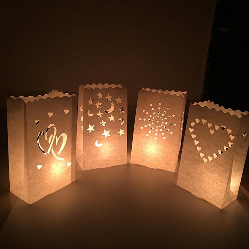 20 stuks papieren kaarsenzakken, zelfgemaakte papieren lantaarns, romantische decoratieve kaarsenhouder voor bruiloften en valentijnsdag.