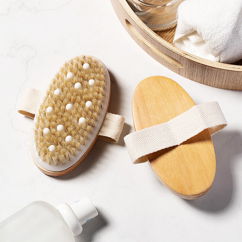 Hemu-cepillo de pelo de cerdo para masaje, artículos de tocador, cepillo de baño de pelo de cerdo Natural, suministros de baño, cepillo de mano