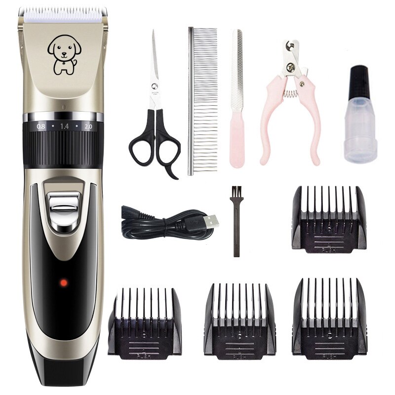 Rechargeable Pet Dog Hair Trimmer Cat Animal Hair Clipper Low Noise Hair Remover Remover Grooming Sets Tools(K8/K5): K8-KIT1-GOLD