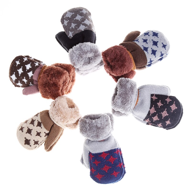 Baby Herfst En Winter Gebreide Warme Handschoenen Meisjes Jongens Outdoor Winter Patchwork Warm Houden Wanten Handschoenen