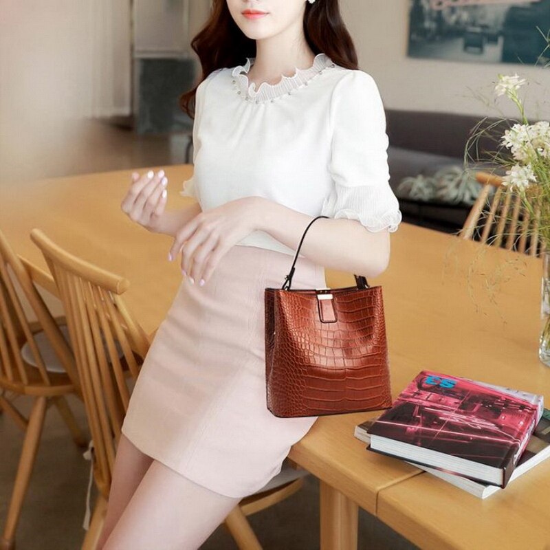 Retro jacaré balde sacos mulheres crocodilo padrão bolsa capacidade ocasional crocodilo ombro mensageiro saco das senhoras bolsa do plutônio