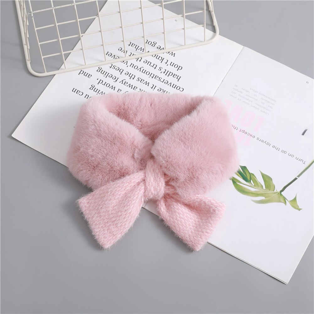 Neue Winter Baby Mädchen Pelz Warme Halstuch Bowknots Kragen Kleinkinder Kinder Patchwork Kreuz Schals: pink