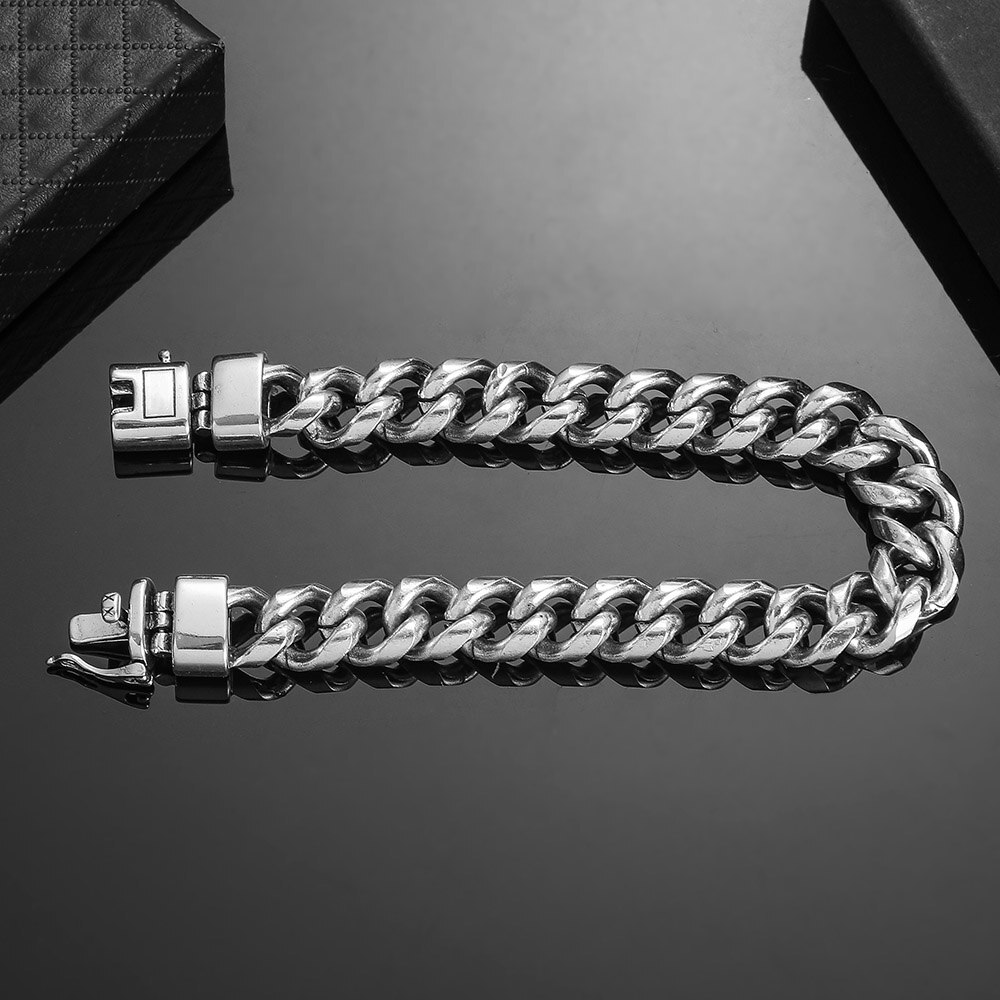 Gourmette lien chaîne hommes Bracelet bouddha Bracelet boucle de sécurité Bracelet Antique argent couleur Bracelets Punk hommes bijoux