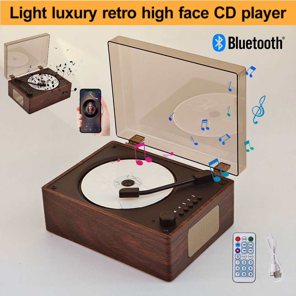 Vintage CD-Player Bluetooth 5.0 Eingebauter Lautsprecher Tragbarer wiederaufladbarer CD-Musik-Player für Telefon USB Verlustfreier Player Home Decor